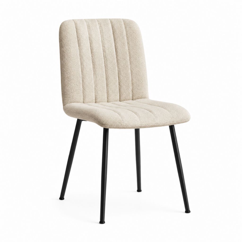 Chaise de salle à manger beige en polyester bouclette à dossier arrondi pieds en acier 48 x 57 x 84 cm
