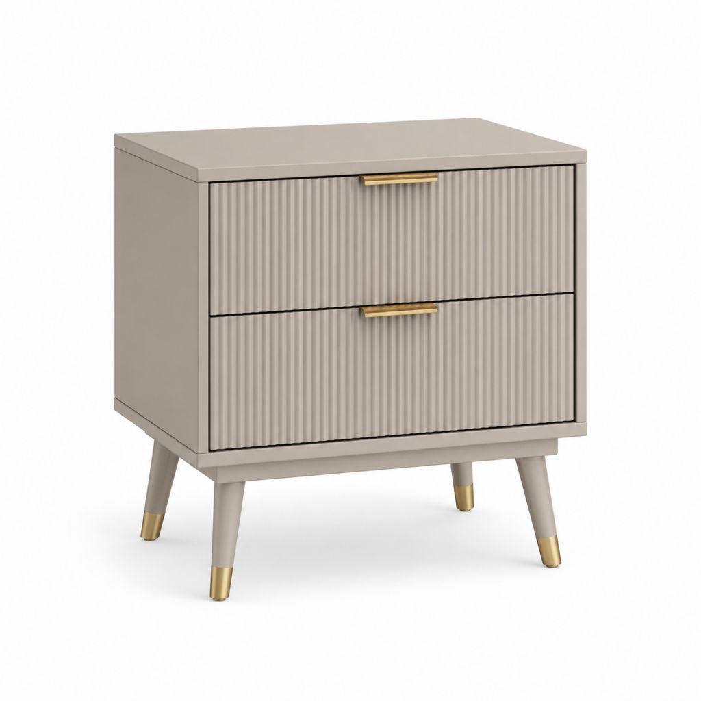 Table de chevet 2 tiroirs taupe en MDF rectangulaire 60 x 40 x 60 cm