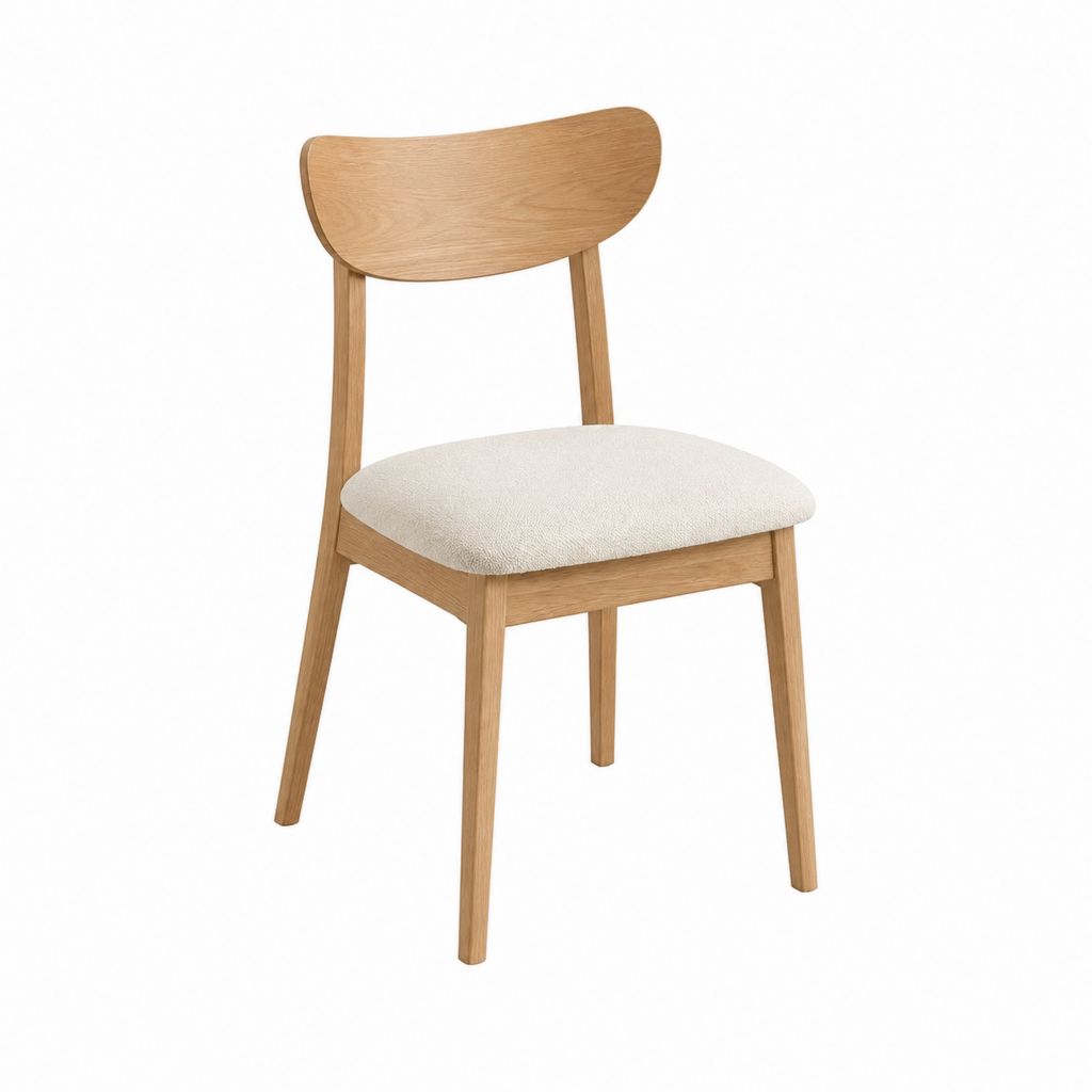 Chaise de salle à manger chêne naturel beige en polyester bouclé 48 x 55 x 78 cm