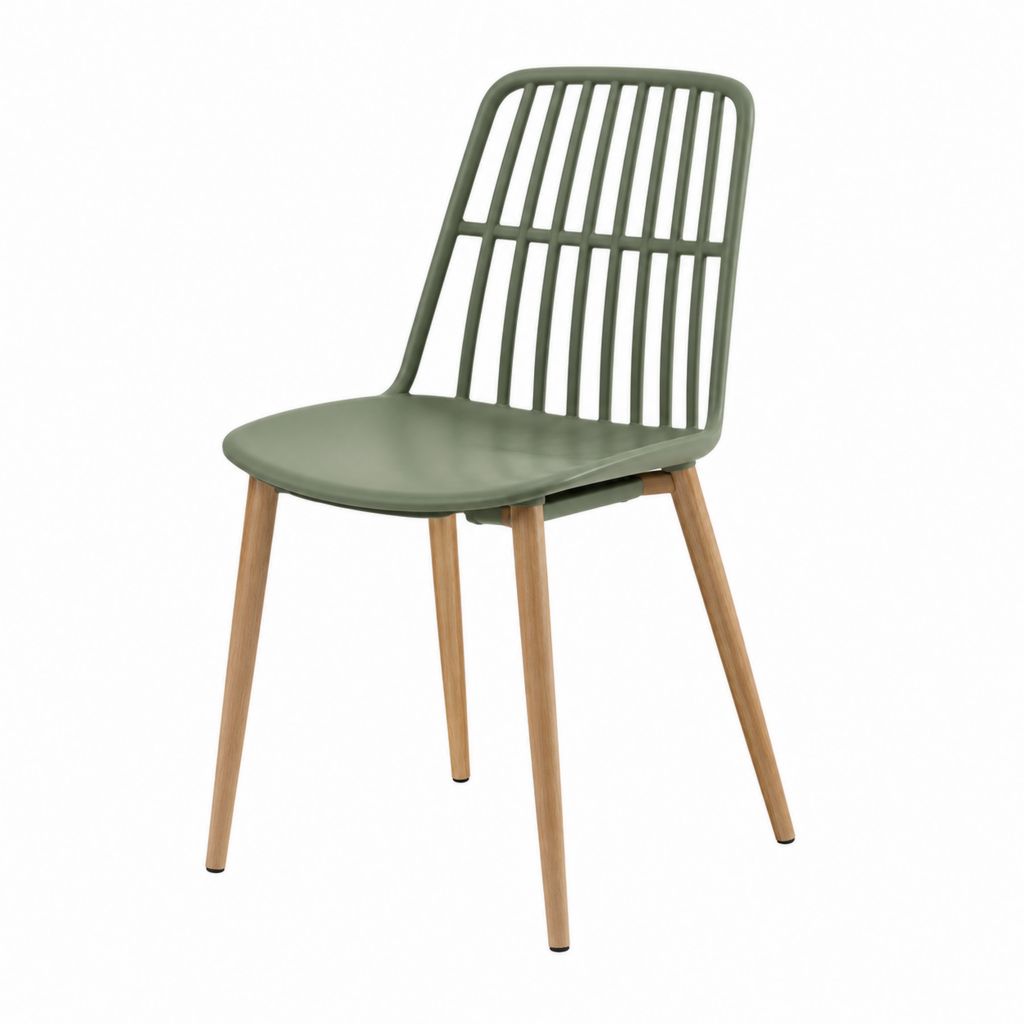 Chaise de salle à manger verte en polypropylène avec pieds en hêtre massif 45 x 52 x 82 cm