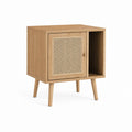 Table de chevet rectangulaire à 1 porte en MDF plaqué chêne et cannage en rotin naturel 60 x 40 x 70 cm