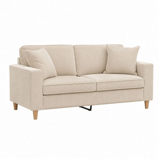 Canapé 2 places beige en velours côtelé polyester 163 x 86 x 84 cm