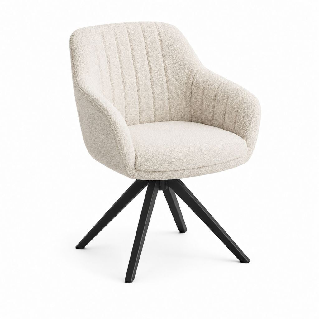 Chaise de salle à manger pivotante beige en polyester bouclé avec piètement acier noir 60 x 61 x 84 cm