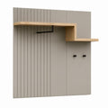 Panneau vestiaire mural taupe et chêne 100 x 100 x 25 cm avec étagères patères et tringle