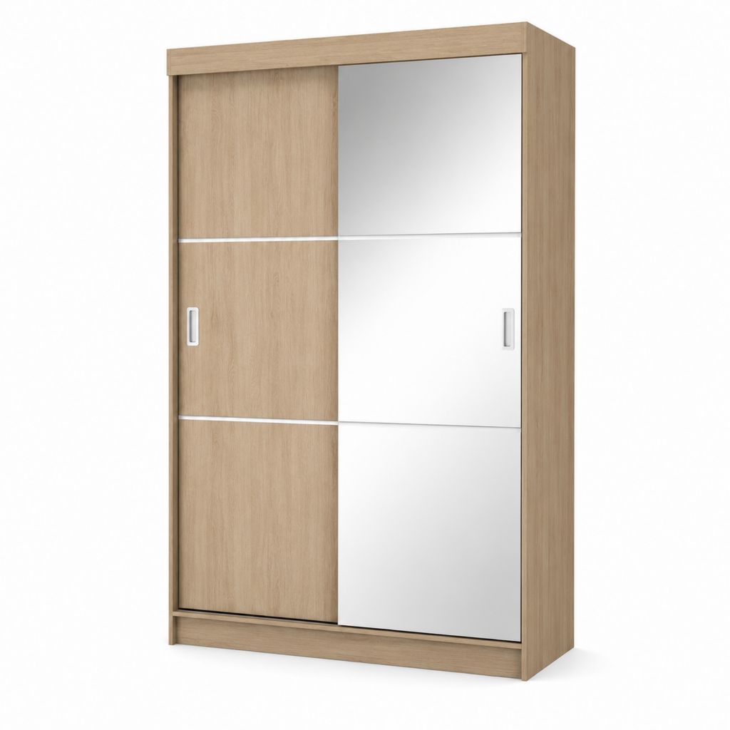 Armoire de chambre à 2 portes coulissantes chêne clair et miroir 120 x 60 x 200 cm