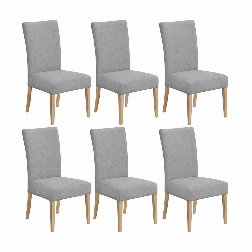 Lot de 6 chaises de salle à manger grises en polyester pieds en hêtre 42 x 52 x 95 cm