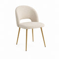 Chaise de salle à manger arrondie beige en polyester bouclé et acier doré 80 x 52 x 58 cm