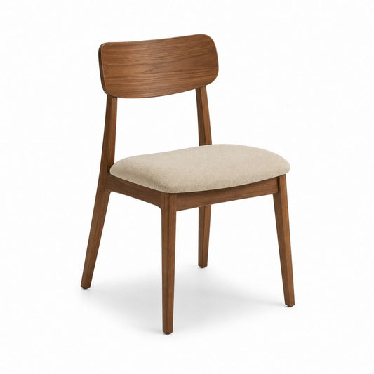 Chaise de salle à manger en noyer massif avec assise beige rembourrée 46 x 54 x 78 cm