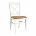Chaise de salle à manger blanche en bois massif assise finition chêne dossier croisé 45 x 42 x 90 cm