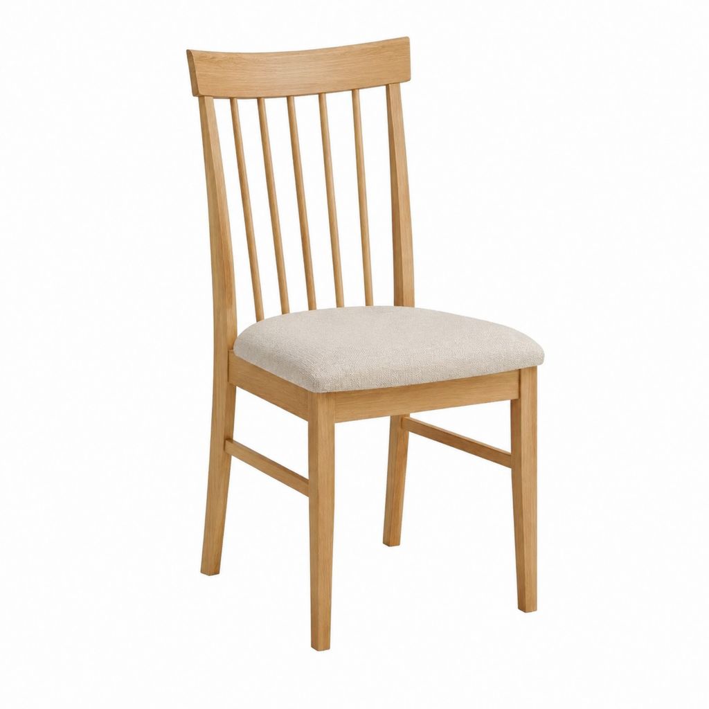 Chaise de salle à manger beige en bois massif d'hévéa avec assise rembourrée rectangulaire 45 x 55 x 96 cm