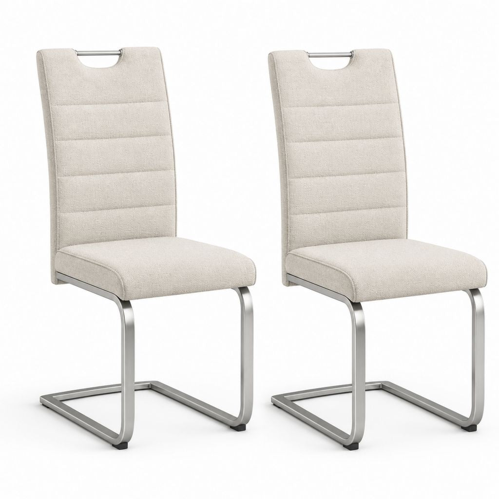 Lot de 2 chaises de salle à manger beige en polyester et acier inoxydable 44 x 57 x 98 cm