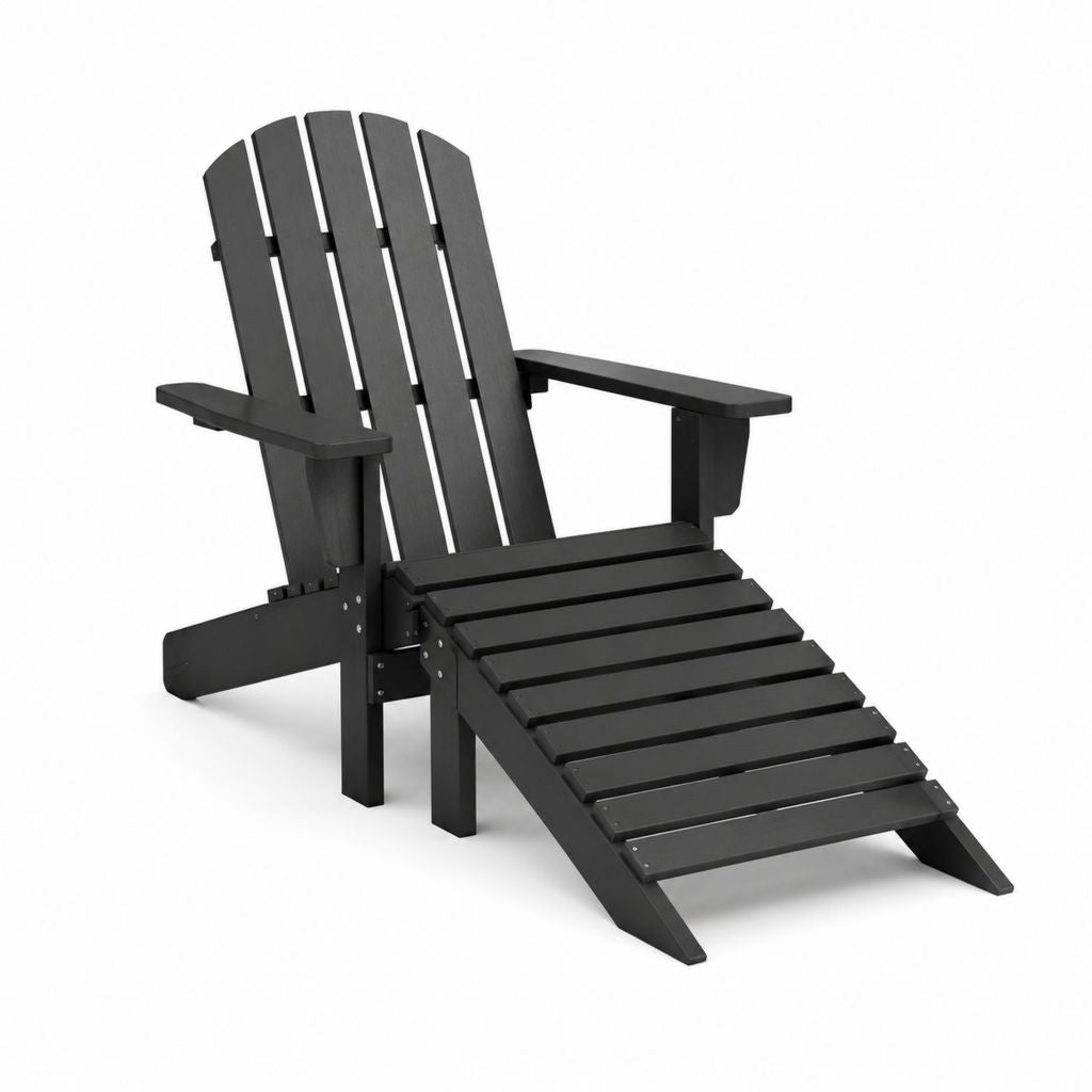 Fauteuil Adirondack avec repose-pieds rétractable noir en PEHD 145 x 78 x 95 cm