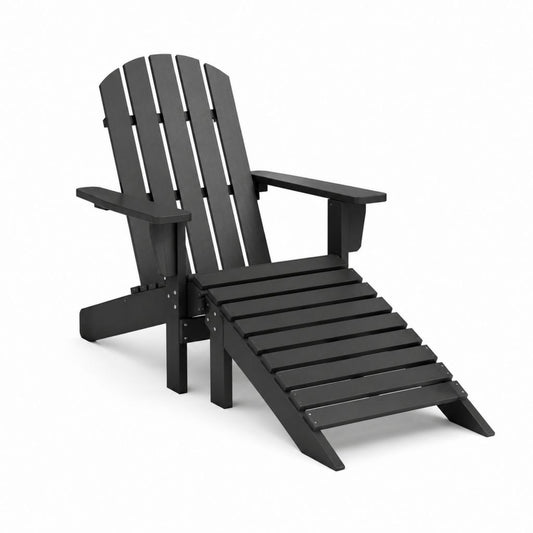 Fauteuil Adirondack avec repose-pieds rétractable noir en PEHD 145 x 78 x 95 cm