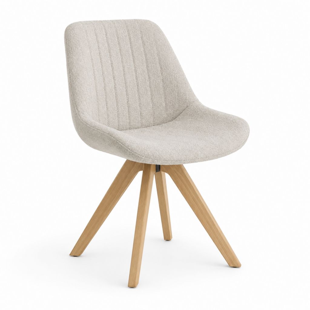Chaise de salle à manger beige en polyester avec pieds en chêne massif 82 x 48 x 57 cm