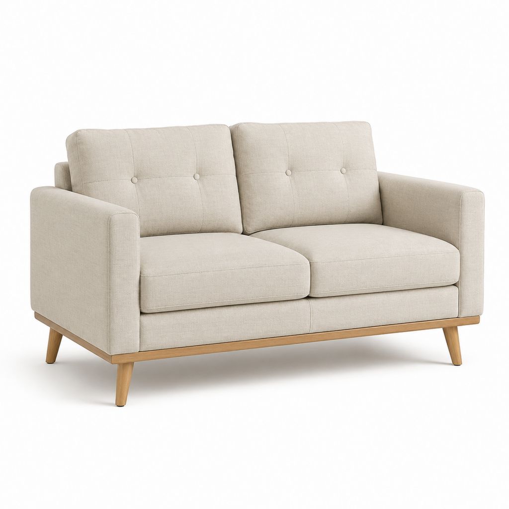 Canapé 2 places beige en polyester avec pieds en hévéa massif 150 x 85 x 86 cm