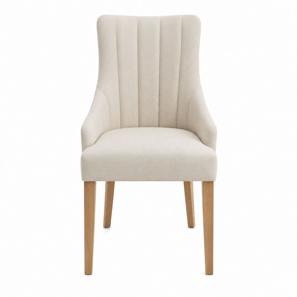 Chaise de salle à manger capitonnée beige en polyester avec pieds en bois massif 56 x 62 x 104 cm