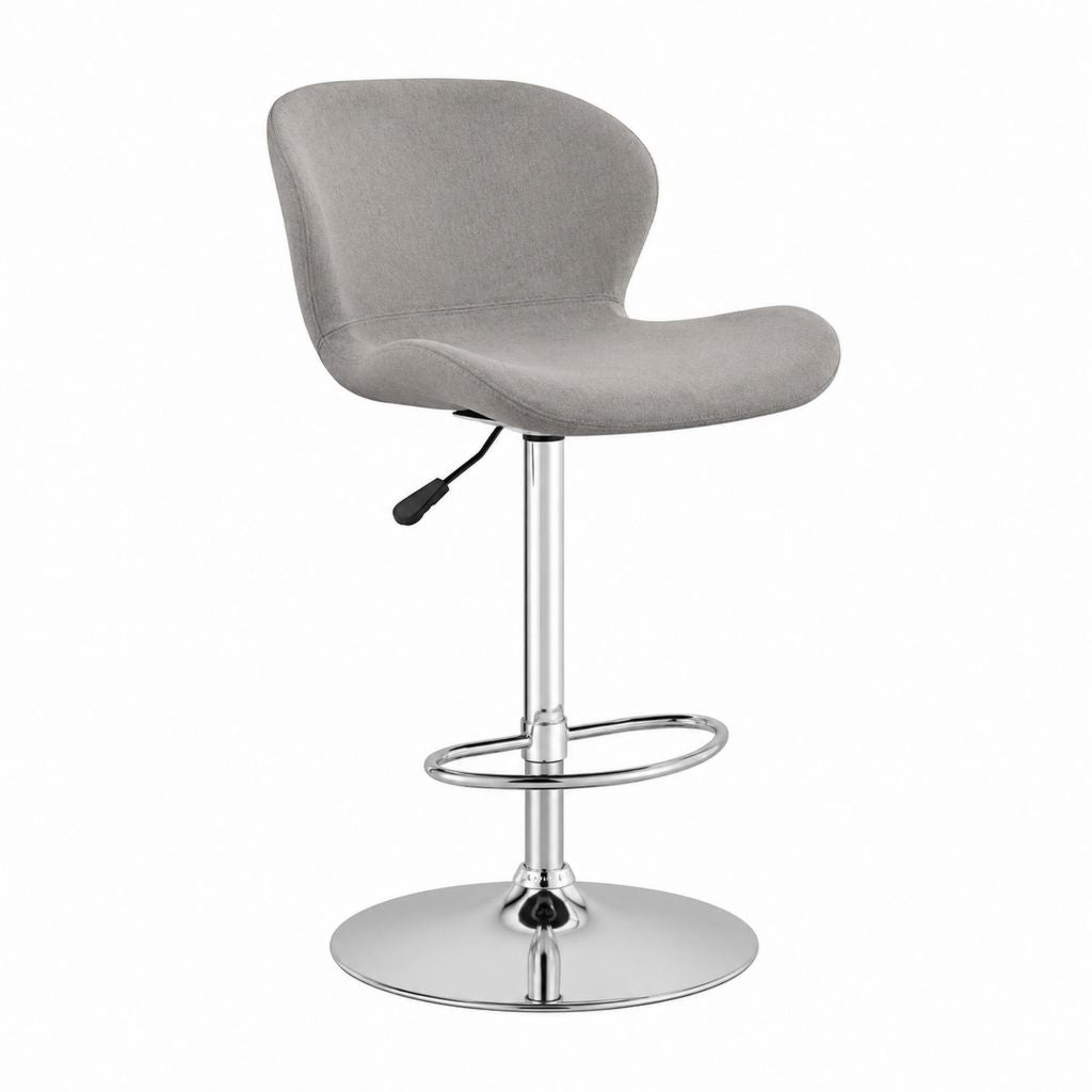 Tabouret de bar pivotant gris en polyester et acier chromé à dossier incurvé réglable 49 x 52 x 91-112 cm