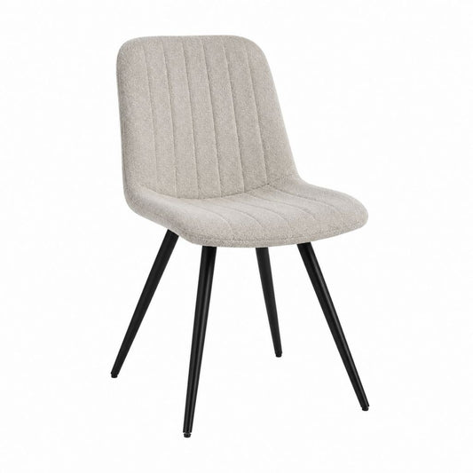 Chaise de salle à manger grège en polyester avec pieds en acier noir dossier arrondi 48 x 55 x 82 cm