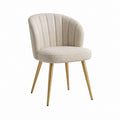 Chaise de salle à manger beige en polyester bouclé à dossier arrondi pieds en acier 55 x 57 x 80 cm