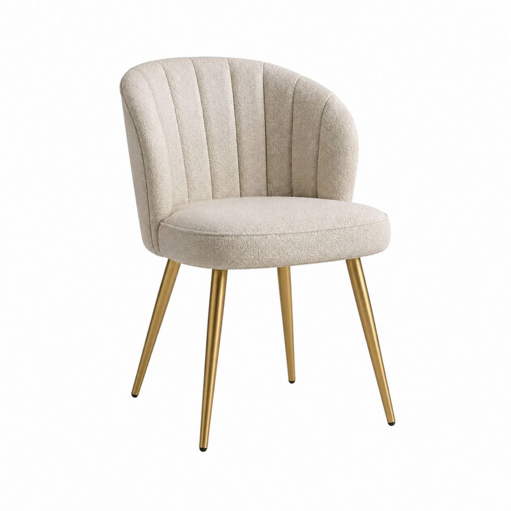 Chaise de salle à manger beige en polyester bouclé à dossier arrondi pieds en acier 55 x 57 x 80 cm