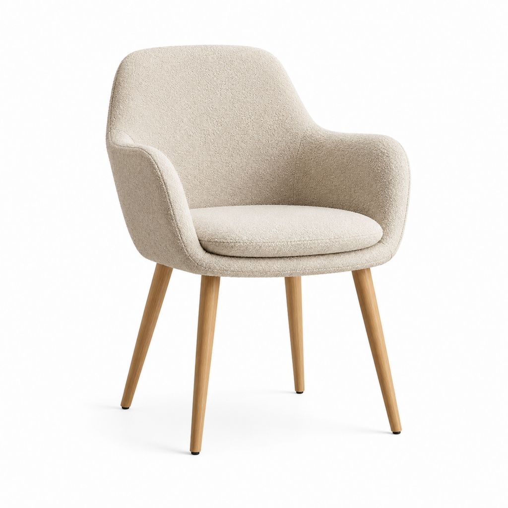 Chaise de salle à manger avec accoudoirs beige en polyester bouclette et bois massif 58 x 60 x 82 cm