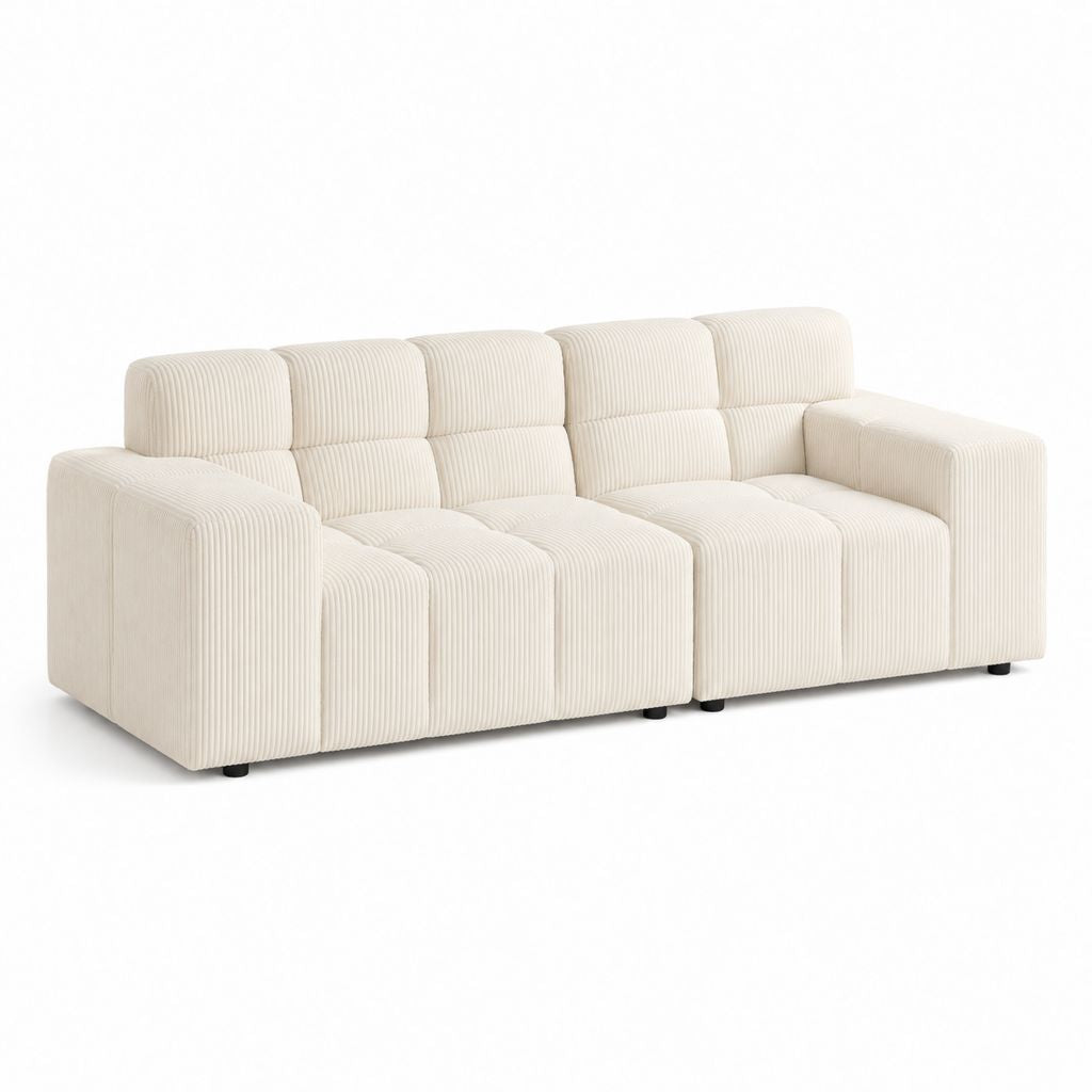 Canapé droit 4 places crème en polyester côtelé 240 x 95 x 78 cm
